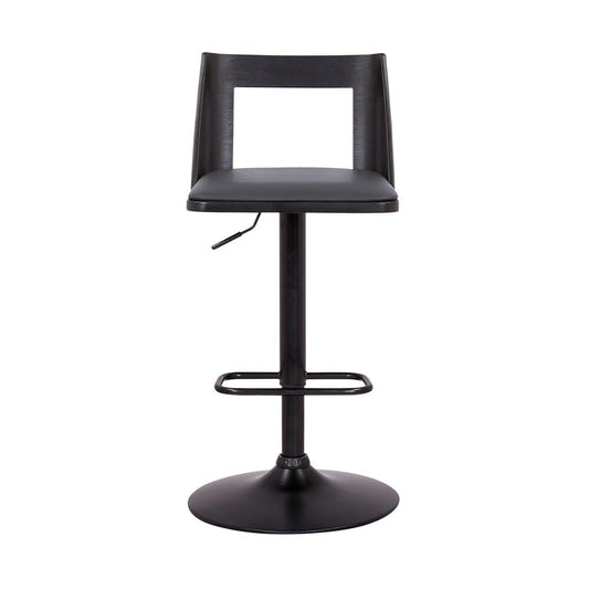 Armen Living - Milan Adjustable Swivel Grey Faux Leather and Black Wood Bar Stool with Black Base - LCMLBABLGR veiw 2
