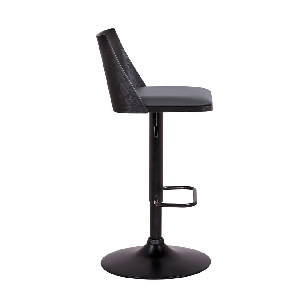 Armen Living - Milan Adjustable Swivel Grey Faux Leather and Black Wood Bar Stool with Black Base - LCMLBABLGR veiw 3