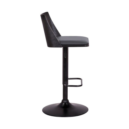Armen Living - Milan Adjustable Swivel Grey Faux Leather and Black Wood Bar Stool with Black Base - LCMLBABLGR veiw 3