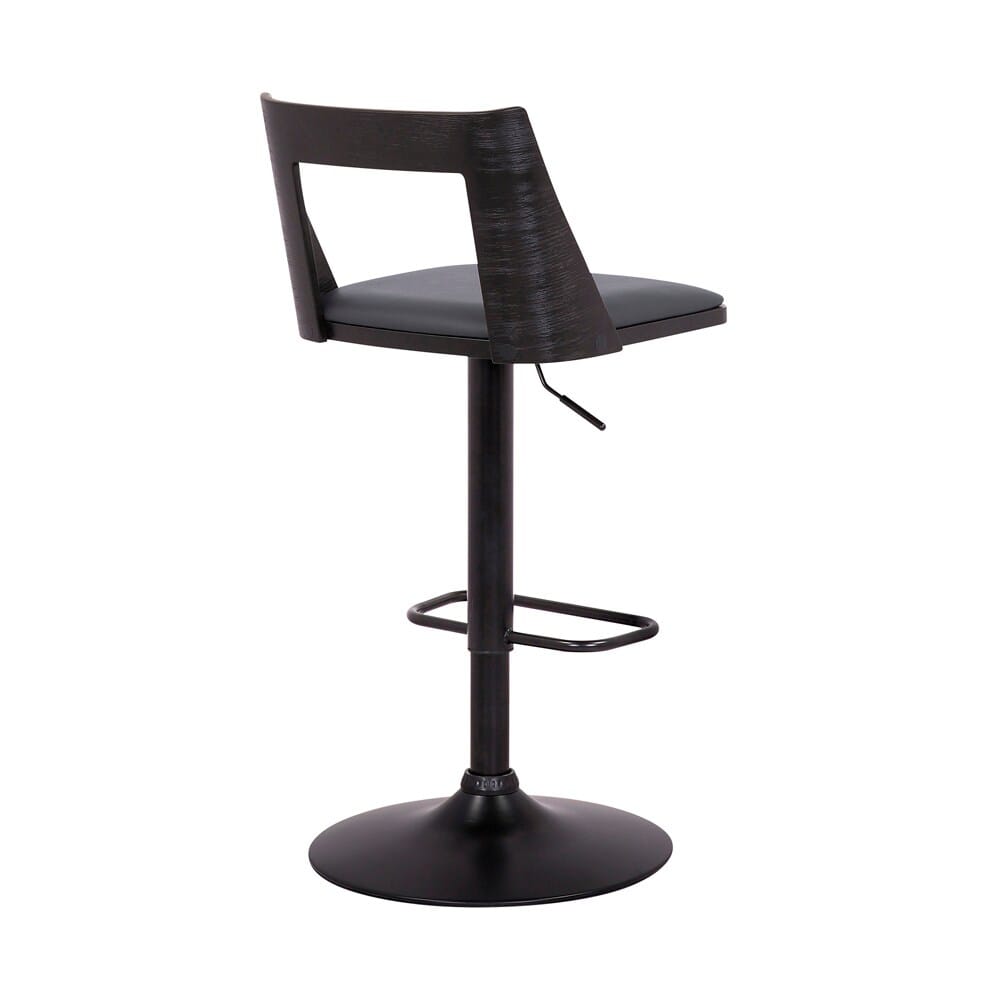 Armen Living - Milan Adjustable Swivel Grey Faux Leather and Black Wood Bar Stool with Black Base - LCMLBABLGR veiw 4