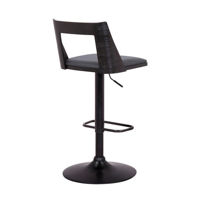 Armen Living - Milan Adjustable Swivel Grey Faux Leather and Black Wood Bar Stool with Black Base - LCMLBABLGR veiw 4