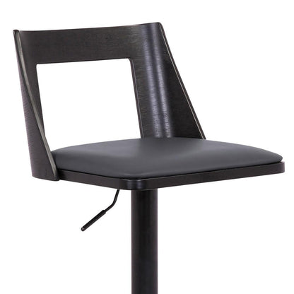 Armen Living - Milan Adjustable Swivel Grey Faux Leather and Black Wood Bar Stool with Black Base - LCMLBABLGR veiw 6