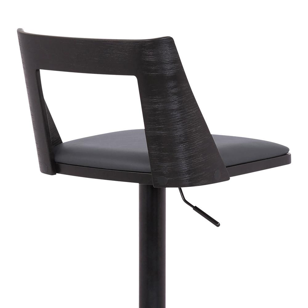 Armen Living - Milan Adjustable Swivel Grey Faux Leather and Black Wood Bar Stool with Black Base - LCMLBABLGR veiw 7
