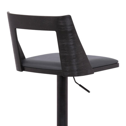 Armen Living - Milan Adjustable Swivel Grey Faux Leather and Black Wood Bar Stool with Black Base - LCMLBABLGR veiw 7