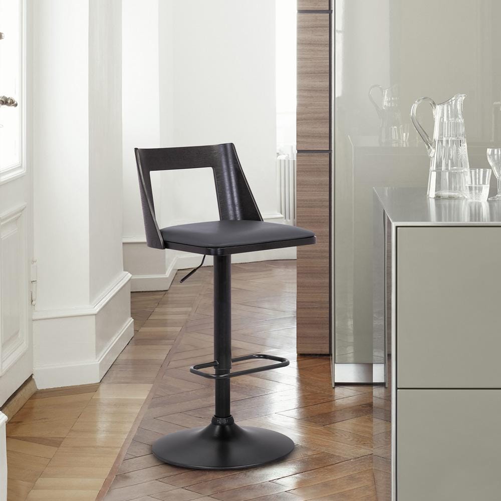 Armen Living - Milan Adjustable Swivel Grey Faux Leather and Black Wood Bar Stool with Black Base - LCMLBABLGR veiw 9