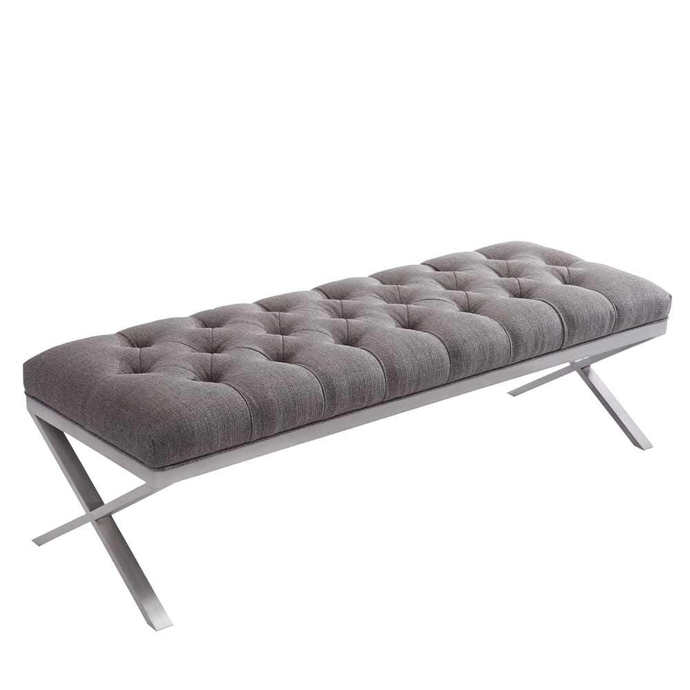 Armen Living - Milo Bench in Brushed Stainless Steel finish with Gray Fabric - LCMIBEGR veiw 1