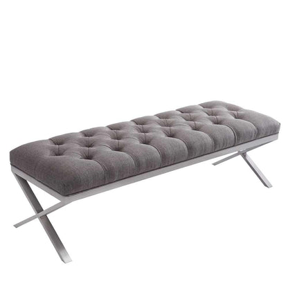 Armen Living - Milo Bench in Brushed Stainless Steel finish with Gray Fabric - LCMIBEGR veiw 1