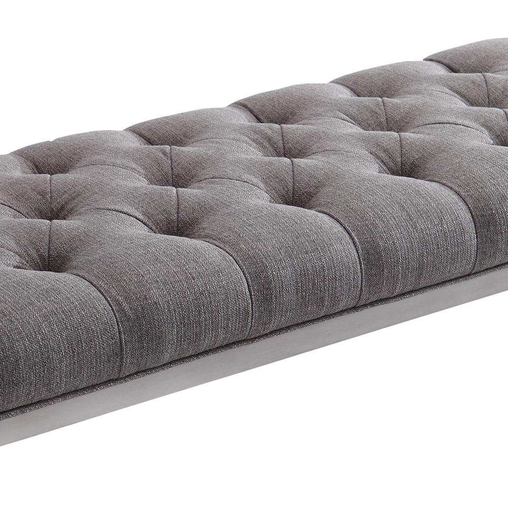 Armen Living - Milo Bench in Brushed Stainless Steel finish with Gray Fabric - LCMIBEGR veiw 3