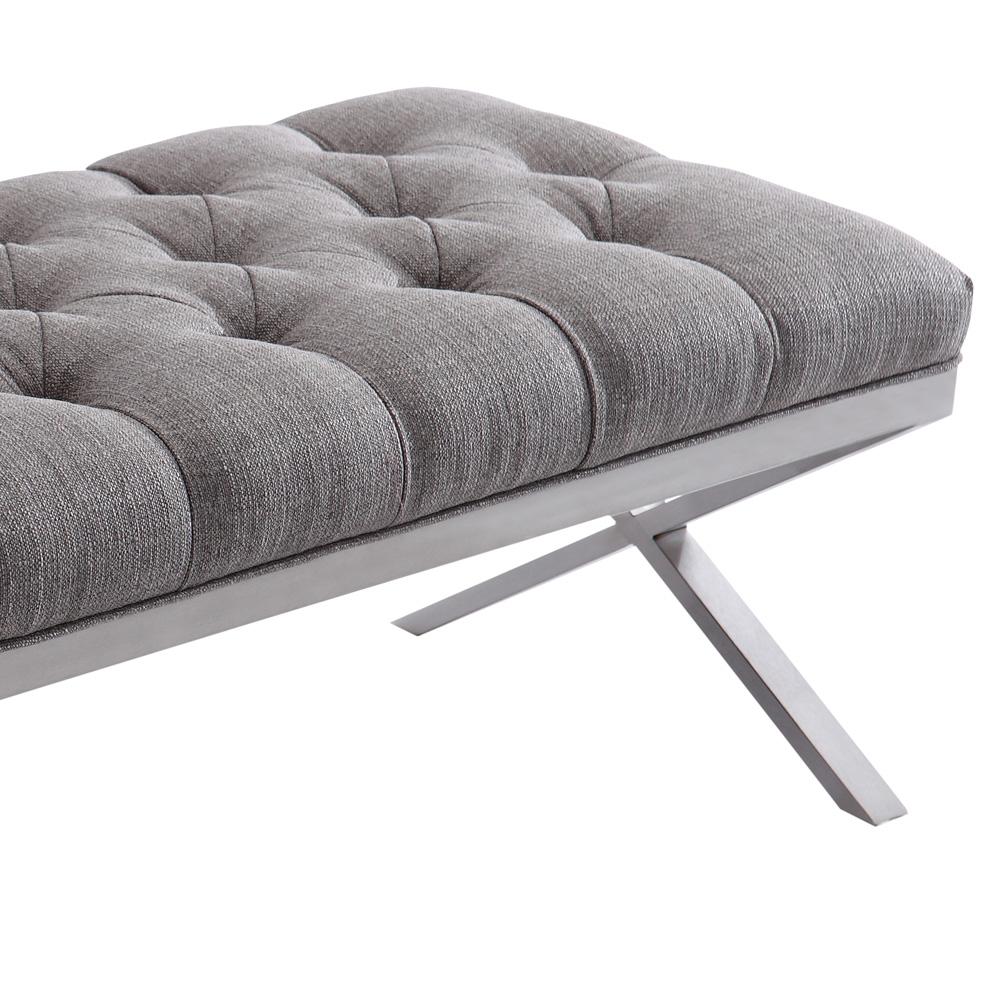 Armen Living - Milo Bench in Brushed Stainless Steel finish with Gray Fabric - LCMIBEGR veiw 4