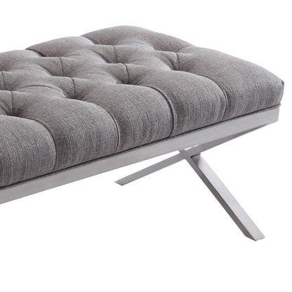 Armen Living - Milo Bench in Brushed Stainless Steel finish with Gray Fabric - LCMIBEGR veiw 4