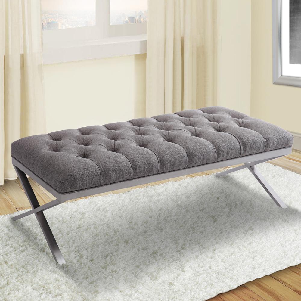 Armen Living - Milo Bench in Brushed Stainless Steel finish with Gray Fabric - LCMIBEGR veiw 5