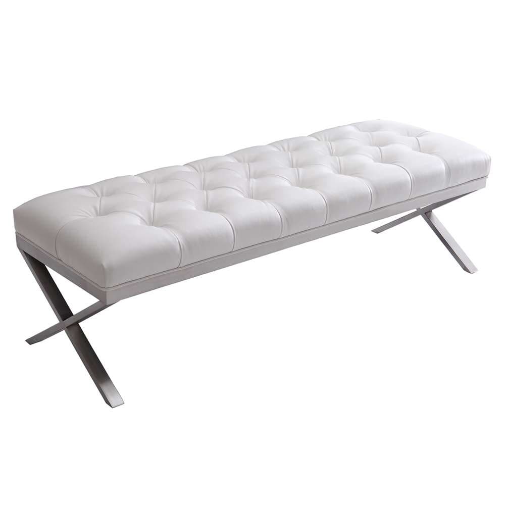 Armen Living - Milo Bench in Brushed Stainless Steel finish with White PU - LCMIBEWH veiw 1