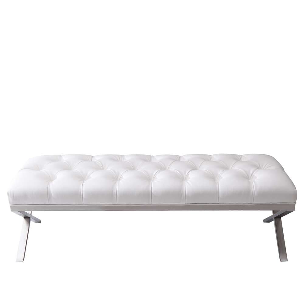 Armen Living - Milo Bench in Brushed Stainless Steel finish with White PU - LCMIBEWH veiw 2