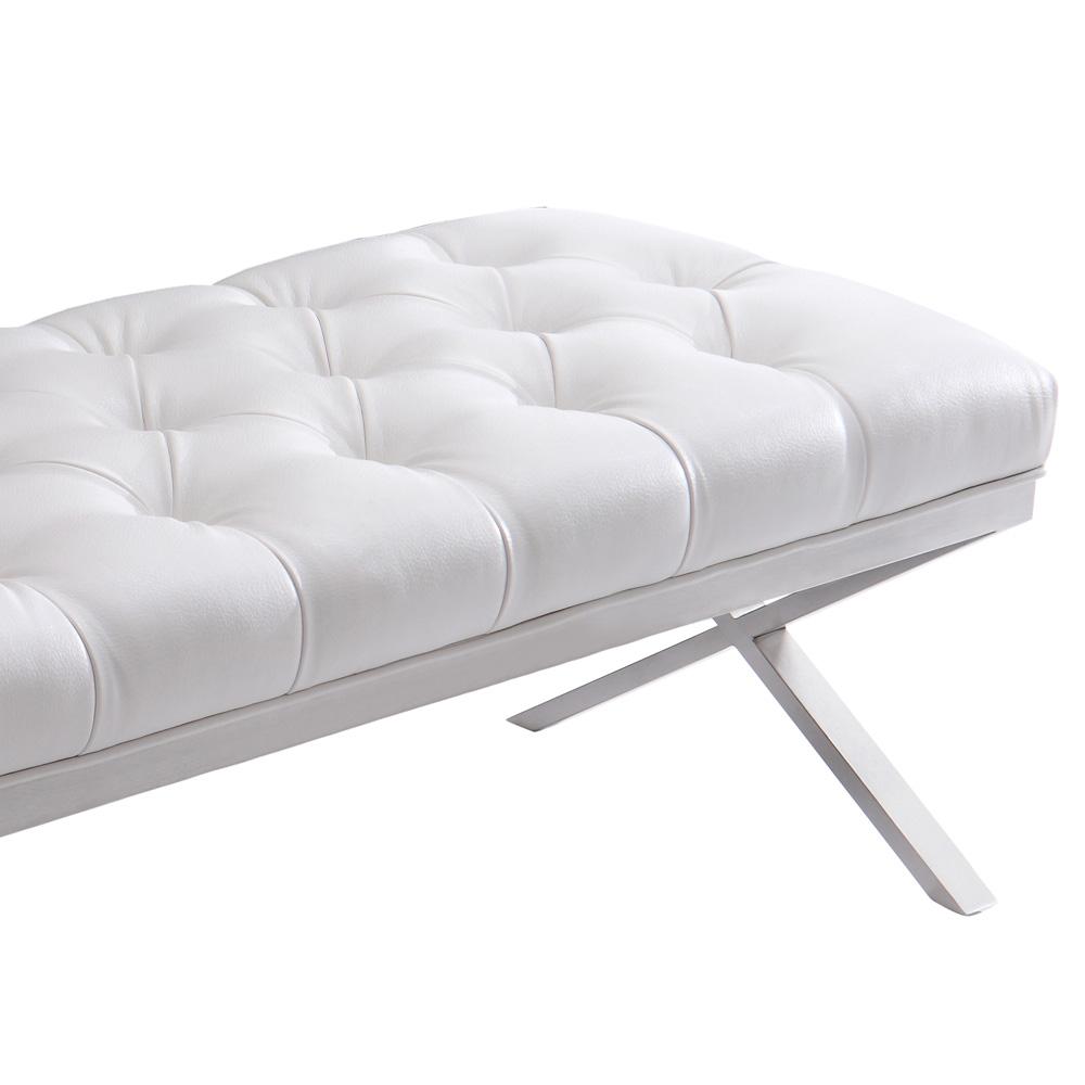 Armen Living - Milo Bench in Brushed Stainless Steel finish with White PU - LCMIBEWH veiw 4