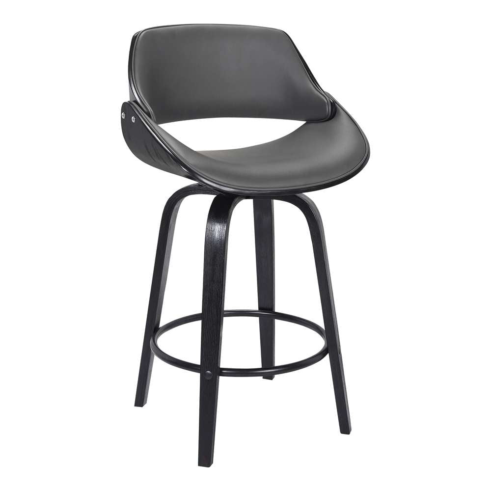 Armen Living - Mona 26in Counter Height Swivel Grey Faux Leather and Black Wood Bar Stool - LCMNBABLGR26 veiw 1
