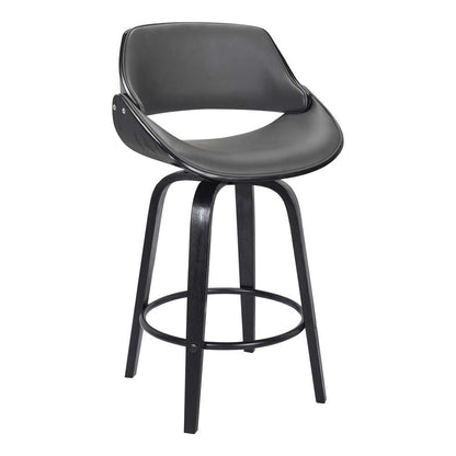 Armen Living - Mona 26in Counter Height Swivel Grey Faux Leather and Black Wood Bar Stool - LCMNBABLGR26 veiw 1