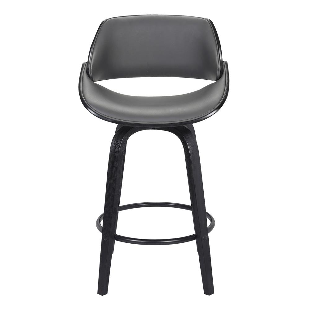 Armen Living - Mona 26in Counter Height Swivel Grey Faux Leather and Black Wood Bar Stool - LCMNBABLGR26 veiw 2