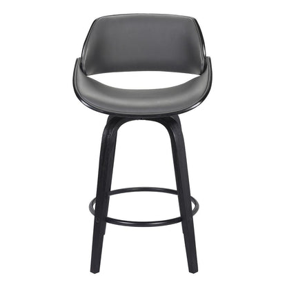 Armen Living - Mona 26in Counter Height Swivel Grey Faux Leather and Black Wood Bar Stool - LCMNBABLGR26 veiw 2