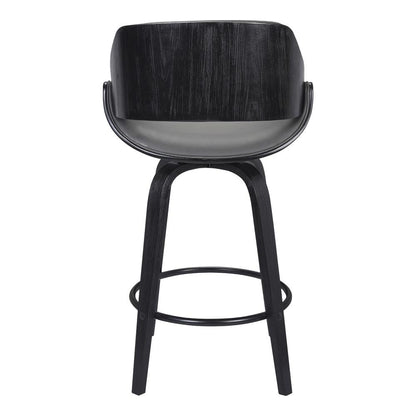Armen Living - Mona 26in Counter Height Swivel Grey Faux Leather and Black Wood Bar Stool - LCMNBABLGR26 veiw 3