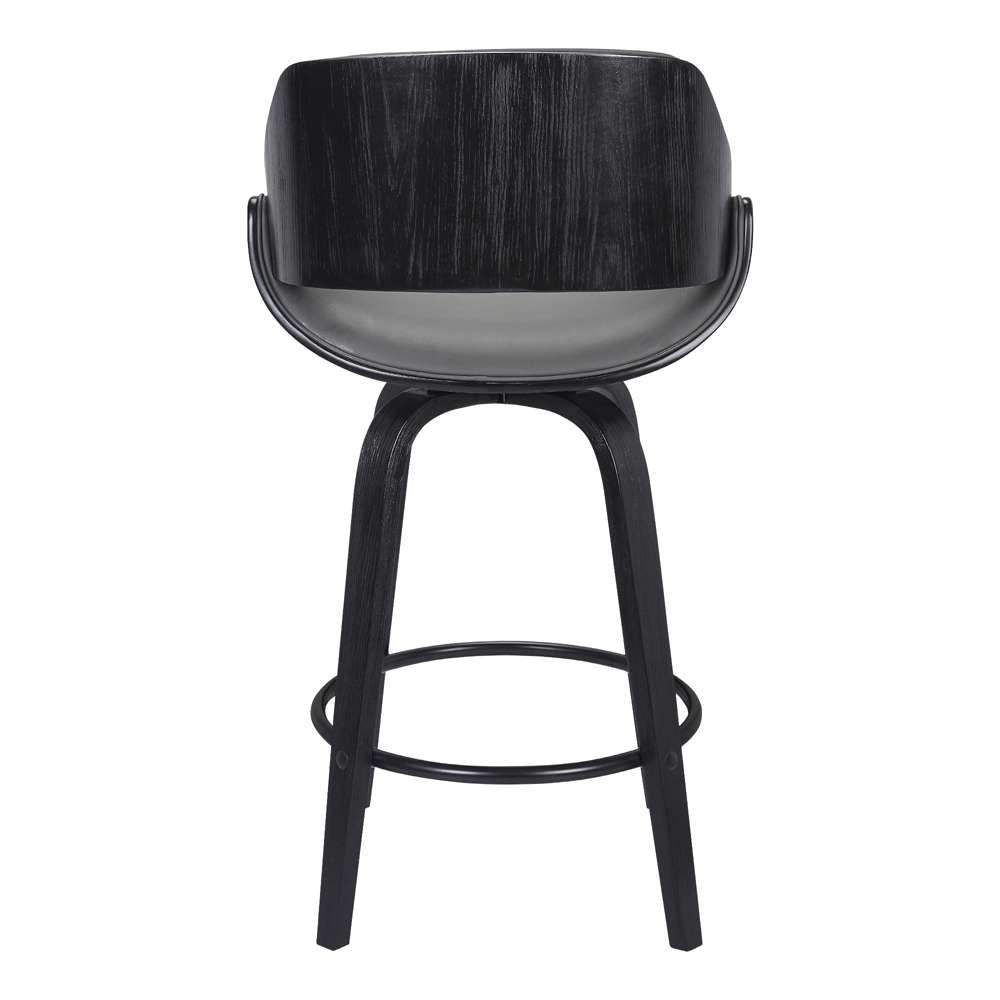 Armen Living - Mona 26in Counter Height Swivel Grey Faux Leather and Black Wood Bar Stool - LCMNBABLGR26 veiw 4