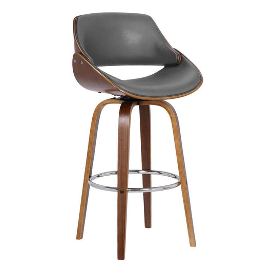 Armen Living - Mona 26in Counter Height Swivel Grey Faux Leather and Walnut Wood Bar Stool - LCMNBAWAGR26 veiw 1