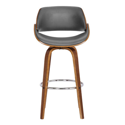 Armen Living - Mona 26in Counter Height Swivel Grey Faux Leather and Walnut Wood Bar Stool - LCMNBAWAGR26 veiw 2