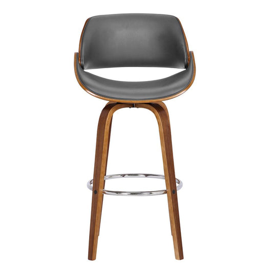 Armen Living - Mona 26in Counter Height Swivel Grey Faux Leather and Walnut Wood Bar Stool - LCMNBAWAGR26 veiw 2