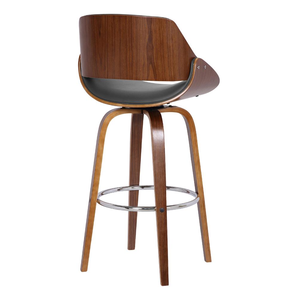 Armen Living - Mona 26in Counter Height Swivel Grey Faux Leather and Walnut Wood Bar Stool - LCMNBAWAGR26 veiw 3
