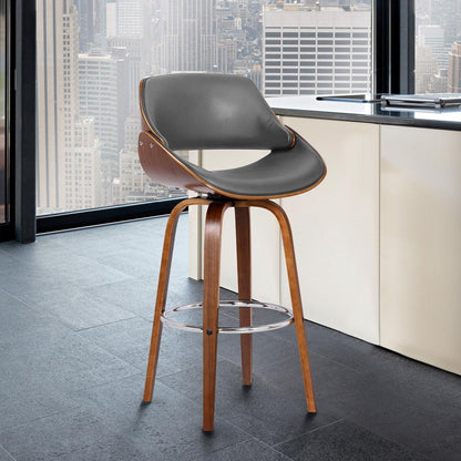 Armen Living - Mona 26in Counter Height Swivel Grey Faux Leather and Walnut Wood Bar Stool - LCMNBAWAGR26 veiw 6