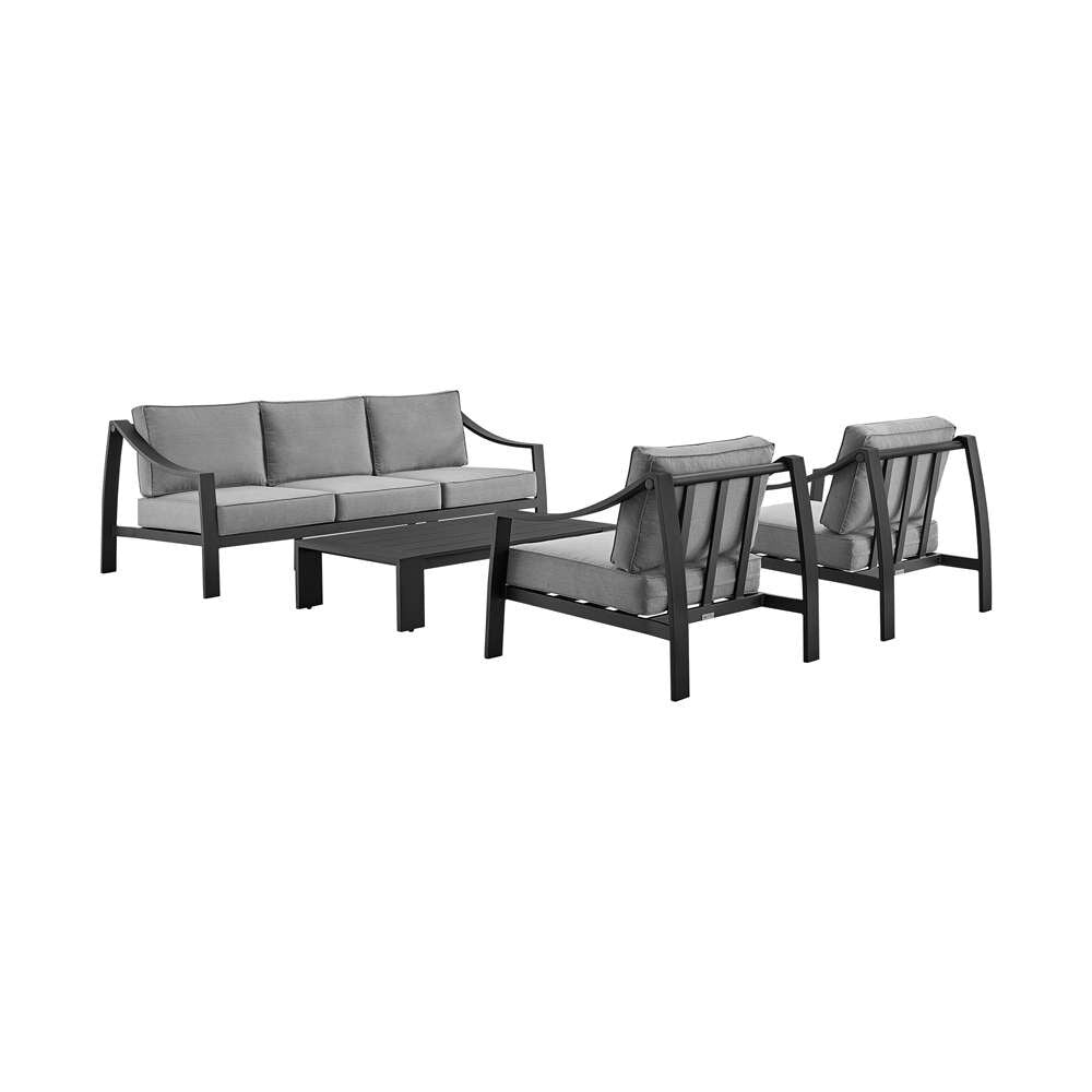 Armen Living - Mongo 4 Piece Outdoor Patio Furniture Set in Black Aluminum with Grey Cushions - 840254332423 veiw 1