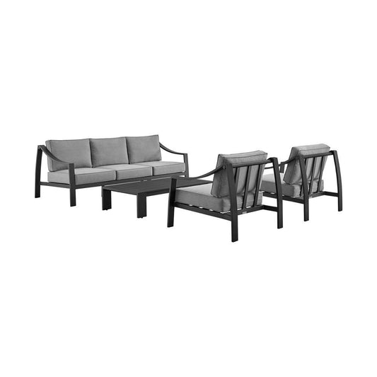 Armen Living - Mongo 4 Piece Outdoor Patio Furniture Set in Black Aluminum with Grey Cushions - 840254332423 veiw 1