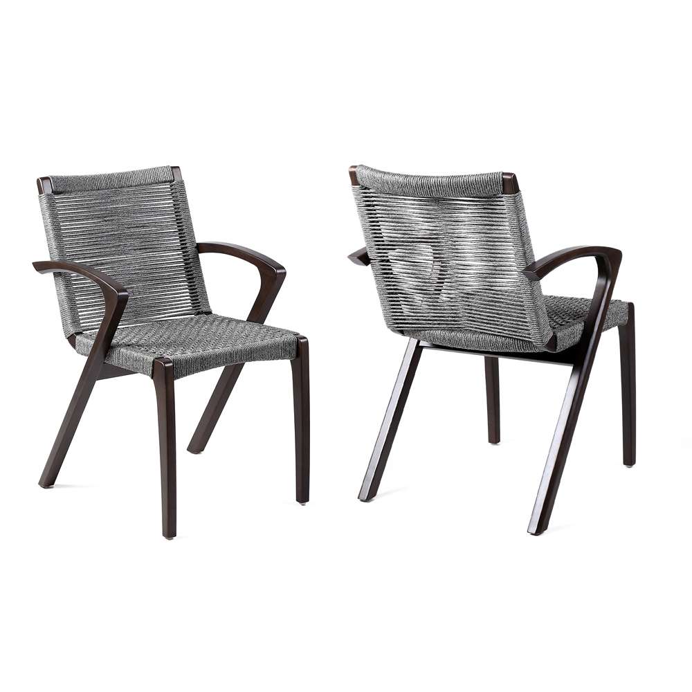 Armen Living - Nabila Outdoor Dark Eucalyptus Wood and Grey Rope Dining Chairs (Set of 2) - 840254333420 veiw 1