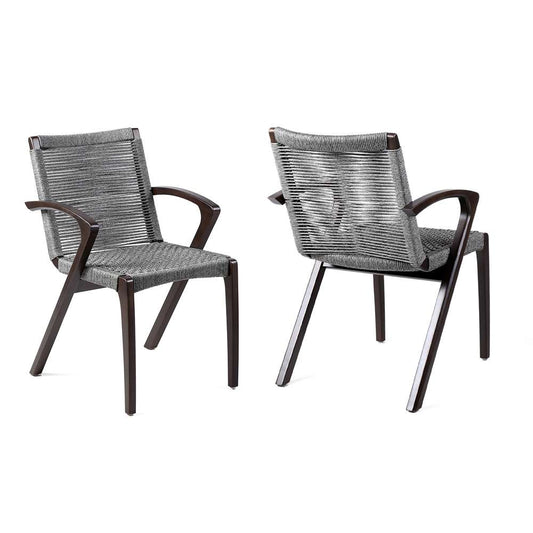 Armen Living - Nabila Outdoor Dark Eucalyptus Wood and Grey Rope Dining Chairs (Set of 2) - 840254333420 veiw 1
