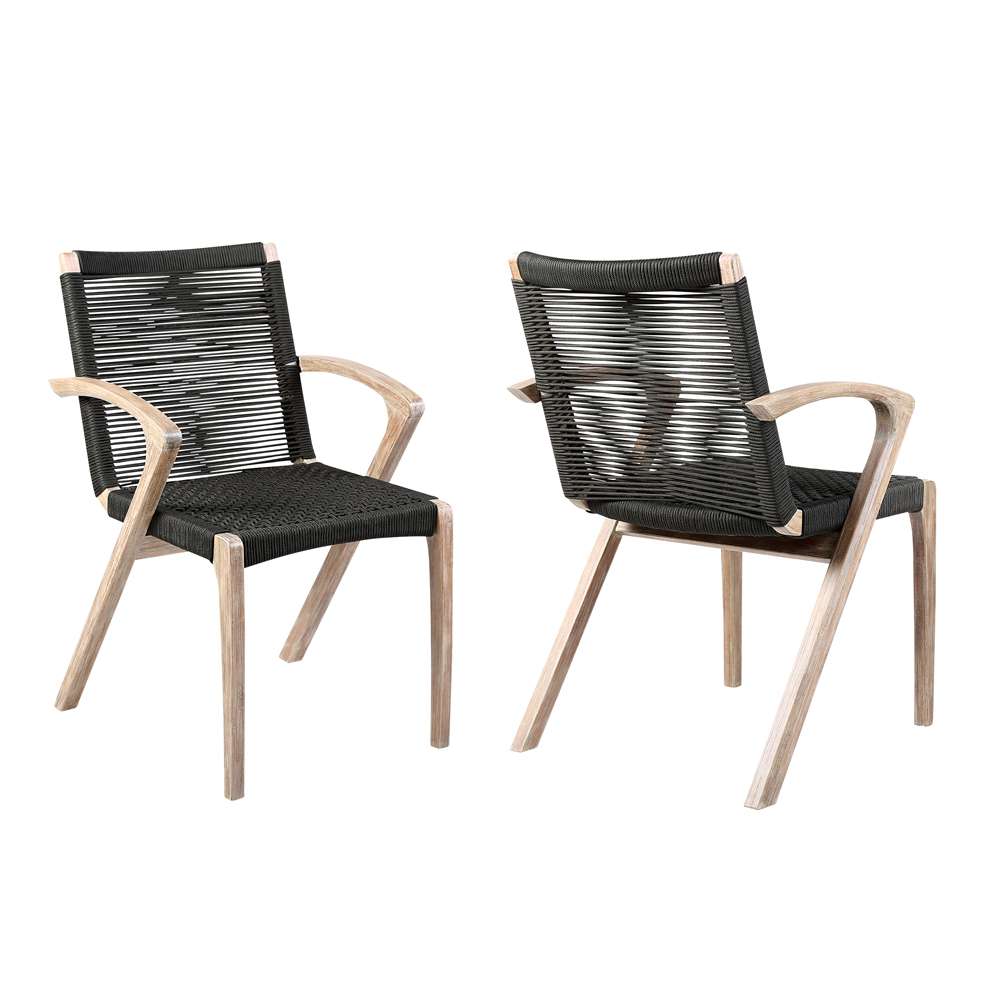 Armen Living - Nabila Outdoor Light Eucalyptus Wood and Charcoal Rope Dining Chairs (Set of 2) - 840254333413 veiw 1