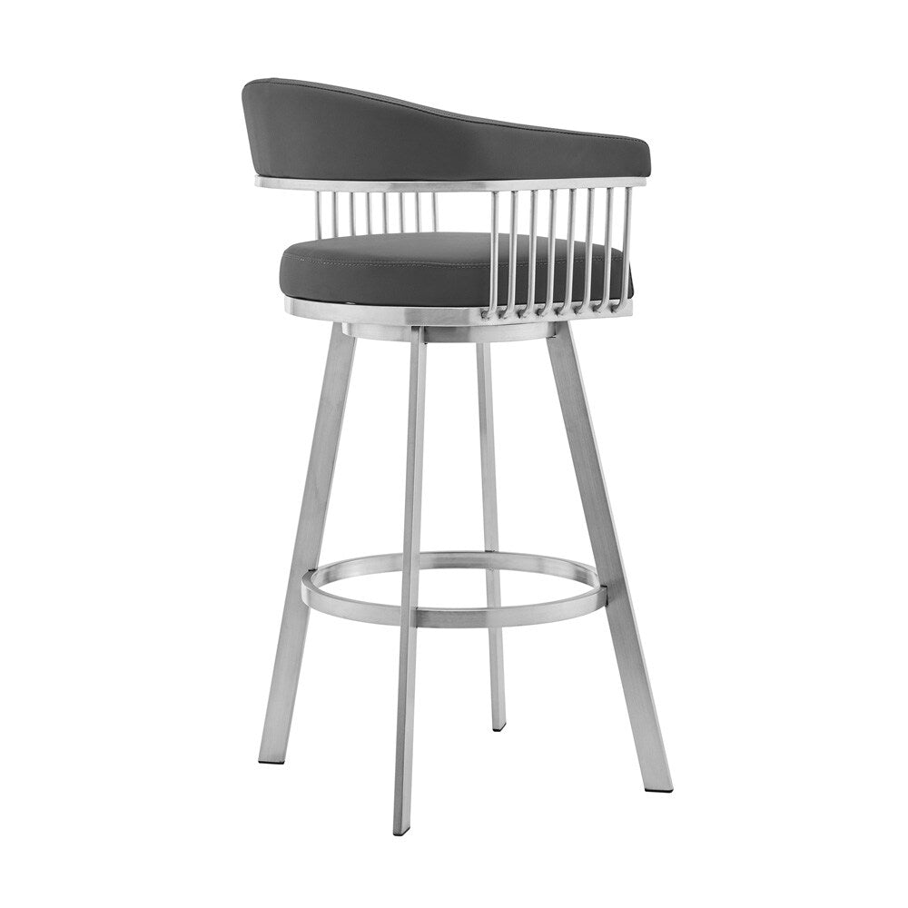 Armen Living - Naomi and Chelsea 3-Piece Counter Height Dining Set in Brushed Stainless Steel and Grey Faux Leather - SETNMCHGRBS3 veiw 3
