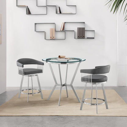Armen Living - Naomi and Chelsea 3-Piece Counter Height Dining Set in Brushed Stainless Steel and Grey Faux Leather - SETNMCHGRBS3 veiw 9
