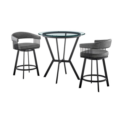 Armen Living - Naomi and Chelsea 3-Piece Counter Height Dining Set in Black Metal and Grey Faux Leather - SETNMCHGRBL3 veiw 1