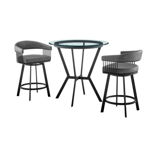 Armen Living - Naomi and Chelsea 3-Piece Counter Height Dining Set in Black Metal and Grey Faux Leather - SETNMCHGRBL3 veiw 1