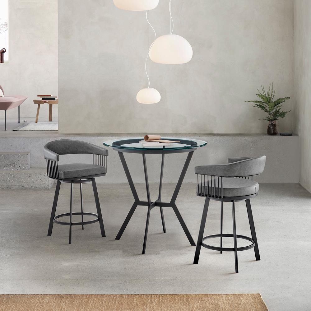 Armen Living - Naomi and Chelsea 3-Piece Counter Height Dining Set in Black Metal and Grey Faux Leather - SETNMCHGRBL3 veiw 9