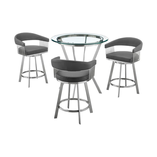 Armen Living - Naomi and Chelsea 4-Piece Counter Height Dining Set in Brushed Stainless Steel and Grey Faux Leather - SETNMCHGRBS4 veiw 1
