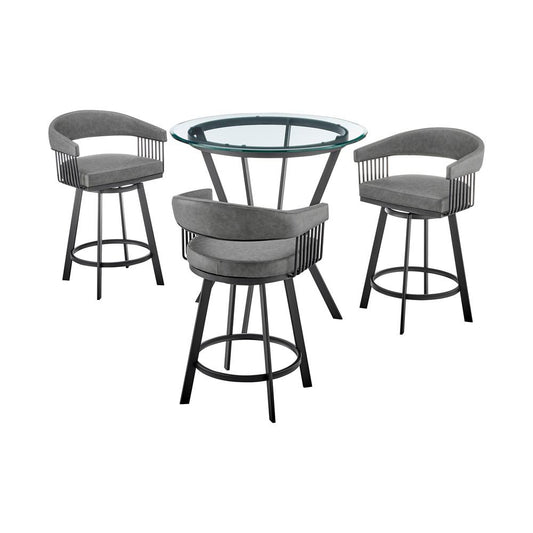 Armen Living - Naomi and Chelsea 4-Piece Counter Height Dining Set in Black Metal and Grey Faux Leather - SETNMCHGRBL4 veiw 1