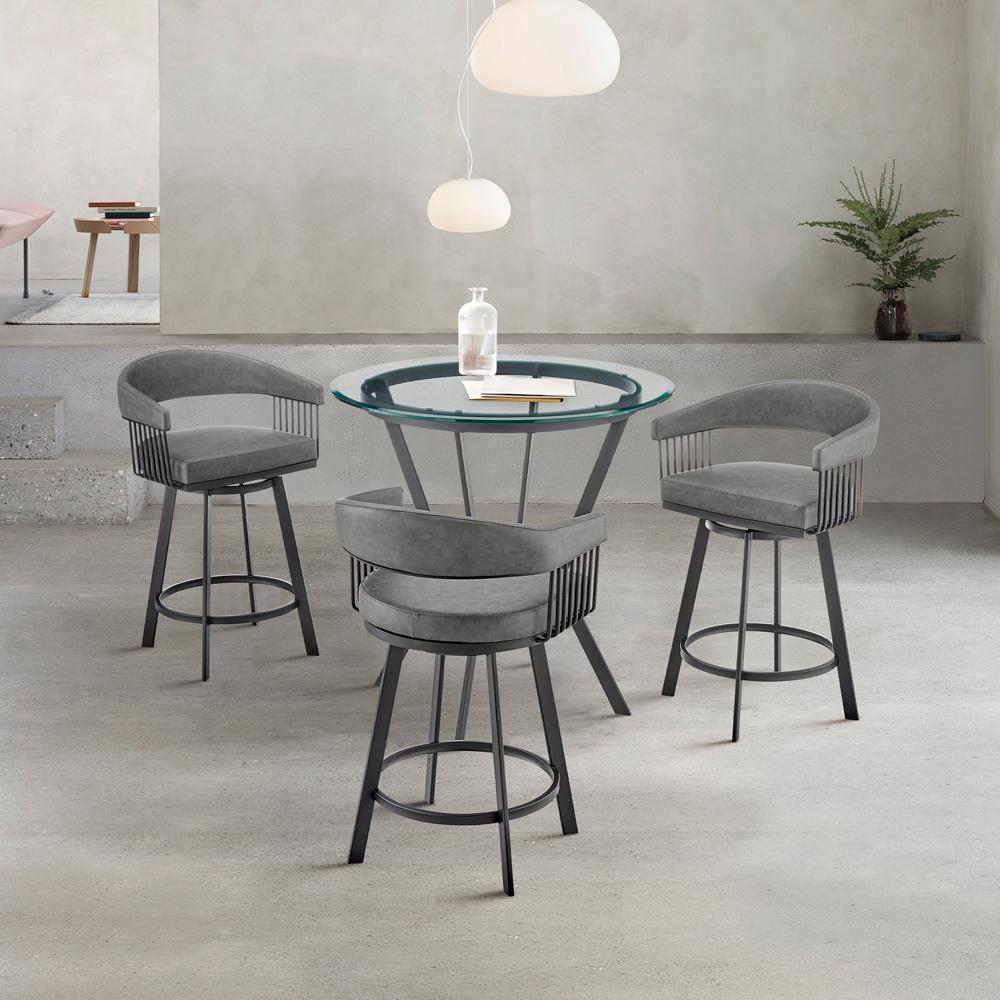 Armen Living - Naomi and Chelsea 4-Piece Counter Height Dining Set in Black Metal and Grey Faux Leather - SETNMCHGRBL4 veiw 9