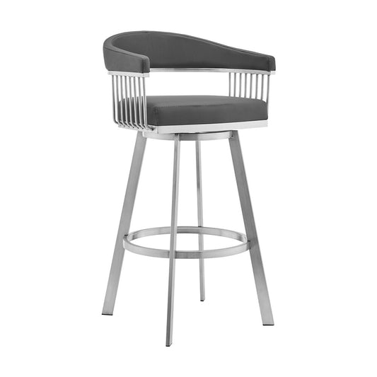 Armen Living - Naomi and Chelsea 5-Piece Counter Height Dining Set in Brushed Stainless Steel and Grey Faux Leather - SETNMCHGRBS5 veiw 2