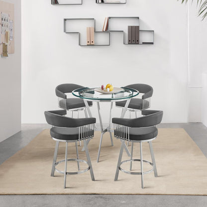 Armen Living - Naomi and Chelsea 5-Piece Counter Height Dining Set in Brushed Stainless Steel and Grey Faux Leather - SETNMCHGRBS5 veiw 9