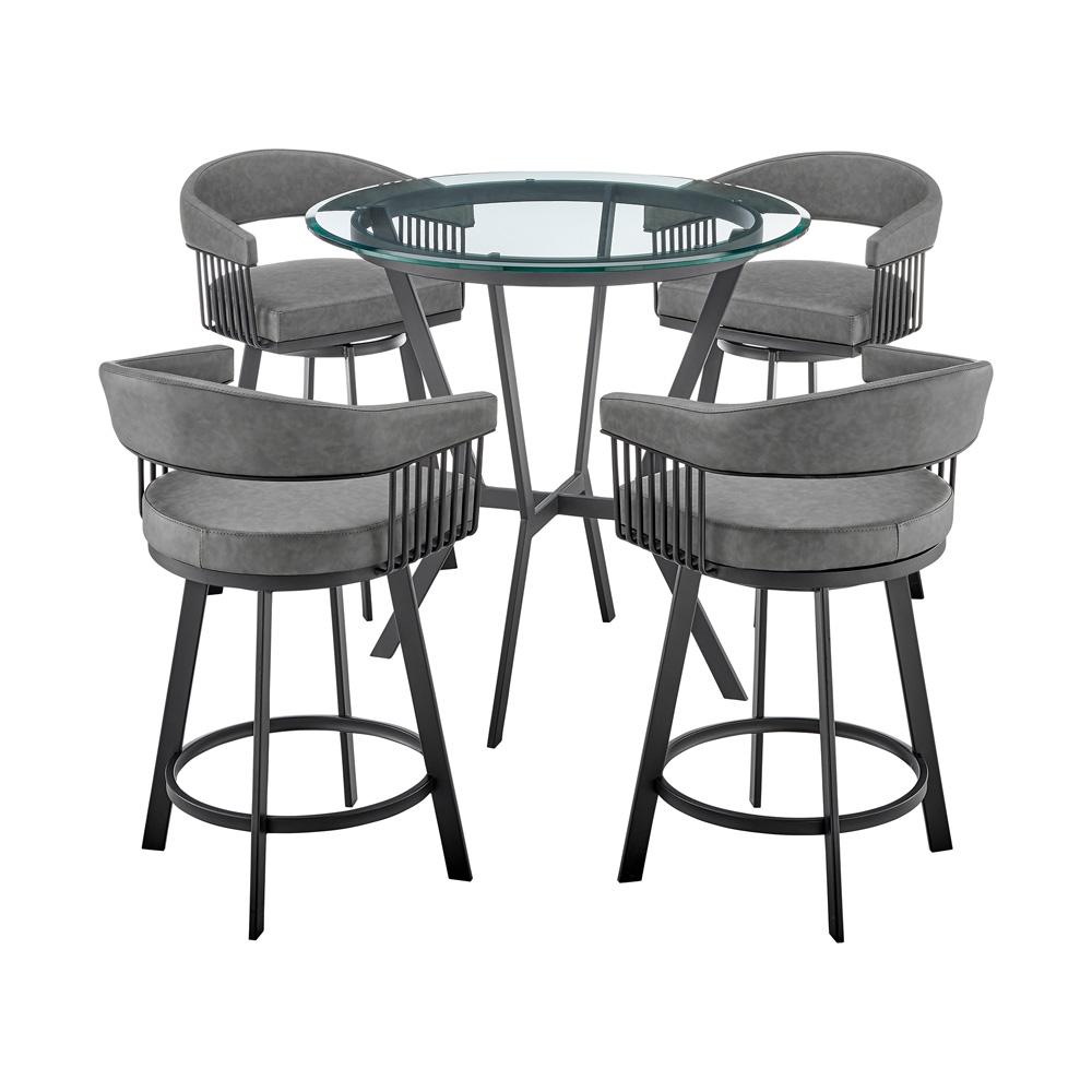 Armen Living - Naomi and Chelsea 5-Piece Counter Height Dining Set in Black Metal and Grey Faux Leather - SETNMCHGRBL5 veiw 1