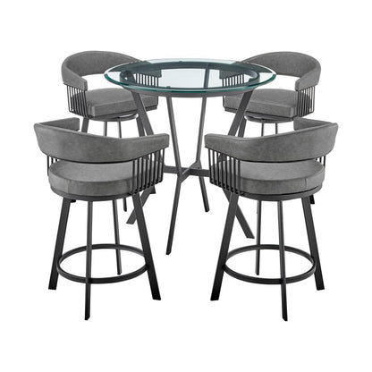 Armen Living - Naomi and Chelsea 5-Piece Counter Height Dining Set in Black Metal and Grey Faux Leather - SETNMCHGRBL5 veiw 1