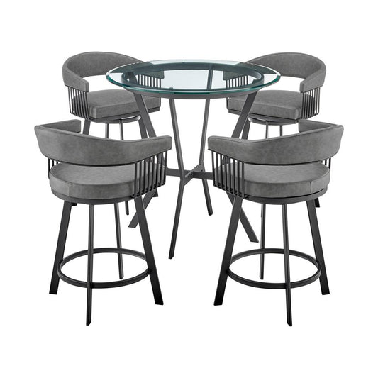 Armen Living - Naomi and Chelsea 5-Piece Counter Height Dining Set in Black Metal and Grey Faux Leather - SETNMCHGRBL5 veiw 1
