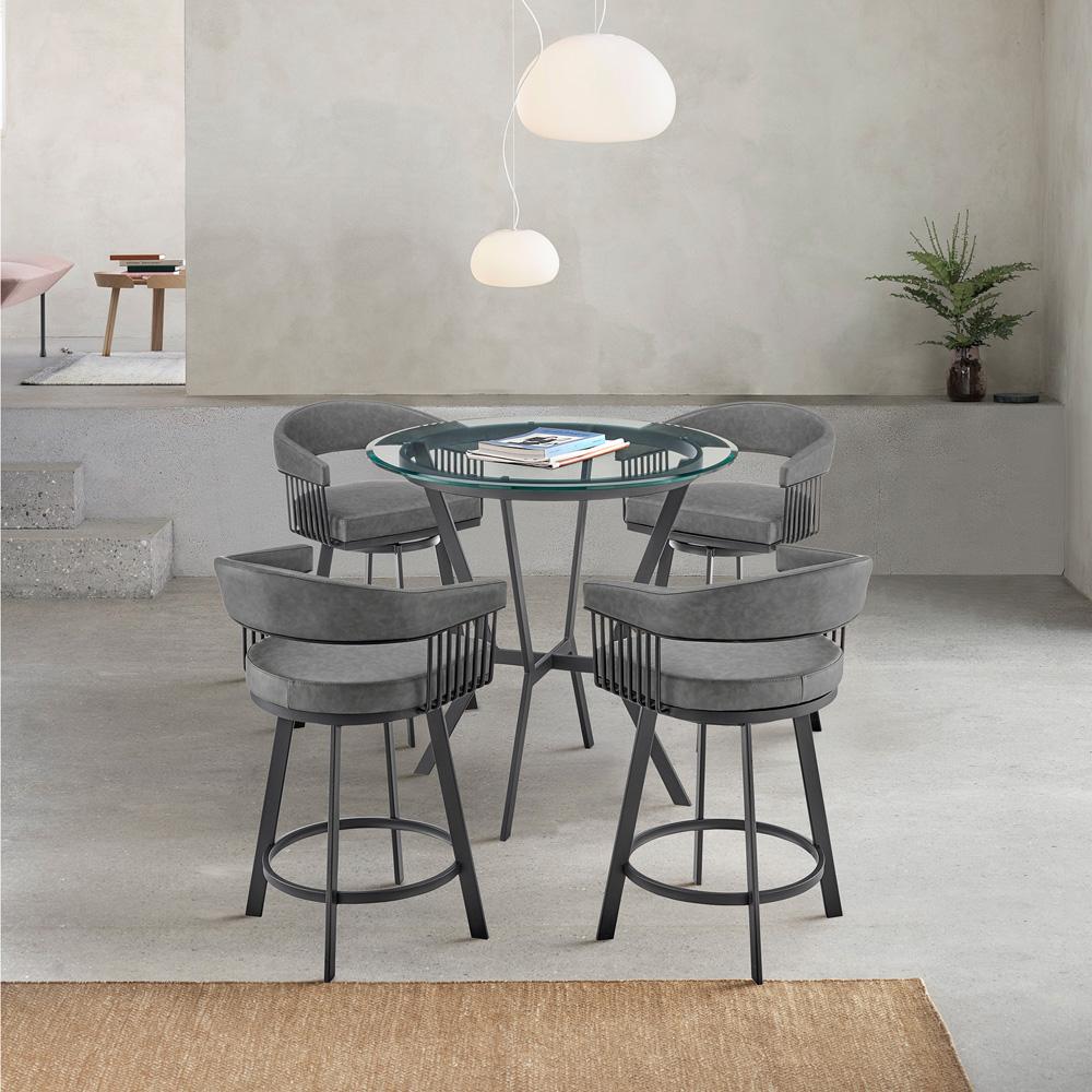 Armen Living - Naomi and Chelsea 5-Piece Counter Height Dining Set in Black Metal and Grey Faux Leather - SETNMCHGRBL5 veiw 9