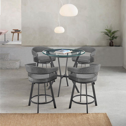 Armen Living - Naomi and Chelsea 5-Piece Counter Height Dining Set in Black Metal and Grey Faux Leather - SETNMCHGRBL5 veiw 9