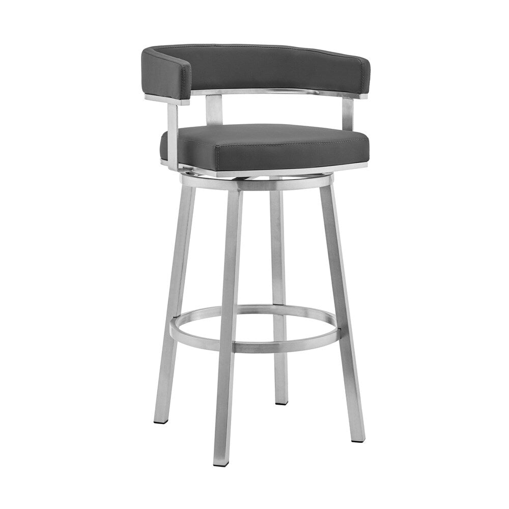 Armen Living - Naomi and Lorin 3-Piece Counter Height Dining Set in Brushed Stainless Steel and Grey Faux Leather - SETNMLRGRBS3 veiw 2
